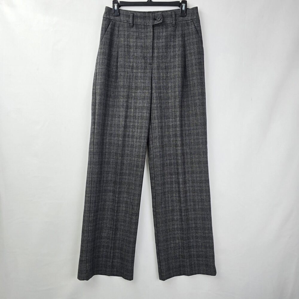 Signature Grey Plaid Wide Leg Trouser Dress Pants Size 8
